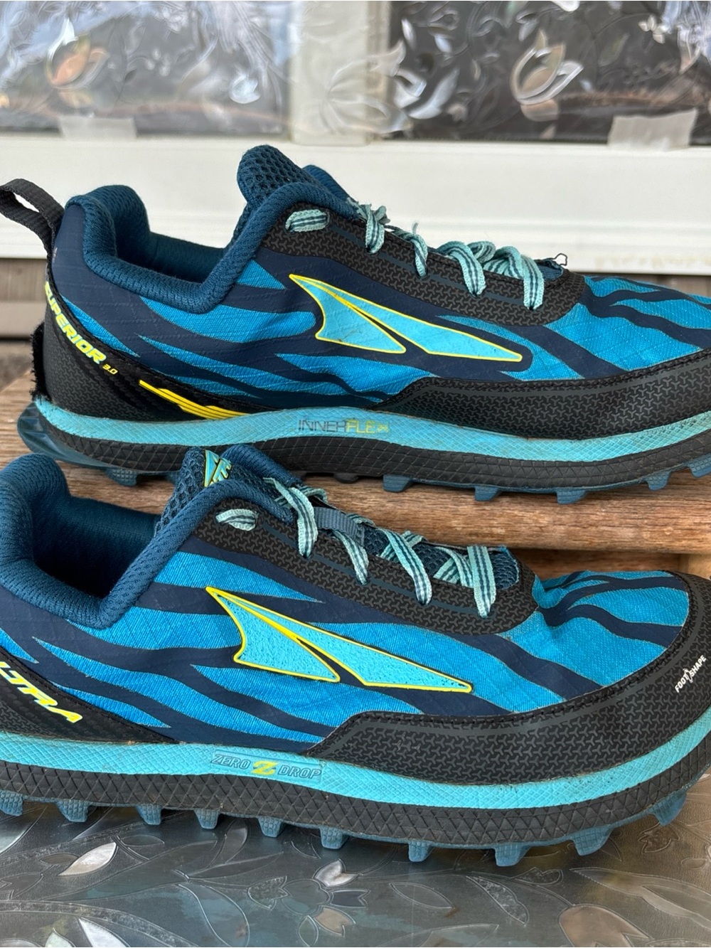 Altra Women’s Blue and Teal Trail Running Shoes with Yellow Accents 8